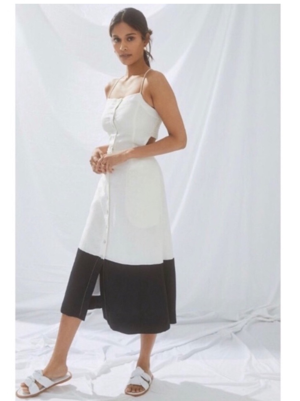Maeve (Anthropologie) Colorblock Linen Midi with Spaghetti Straps